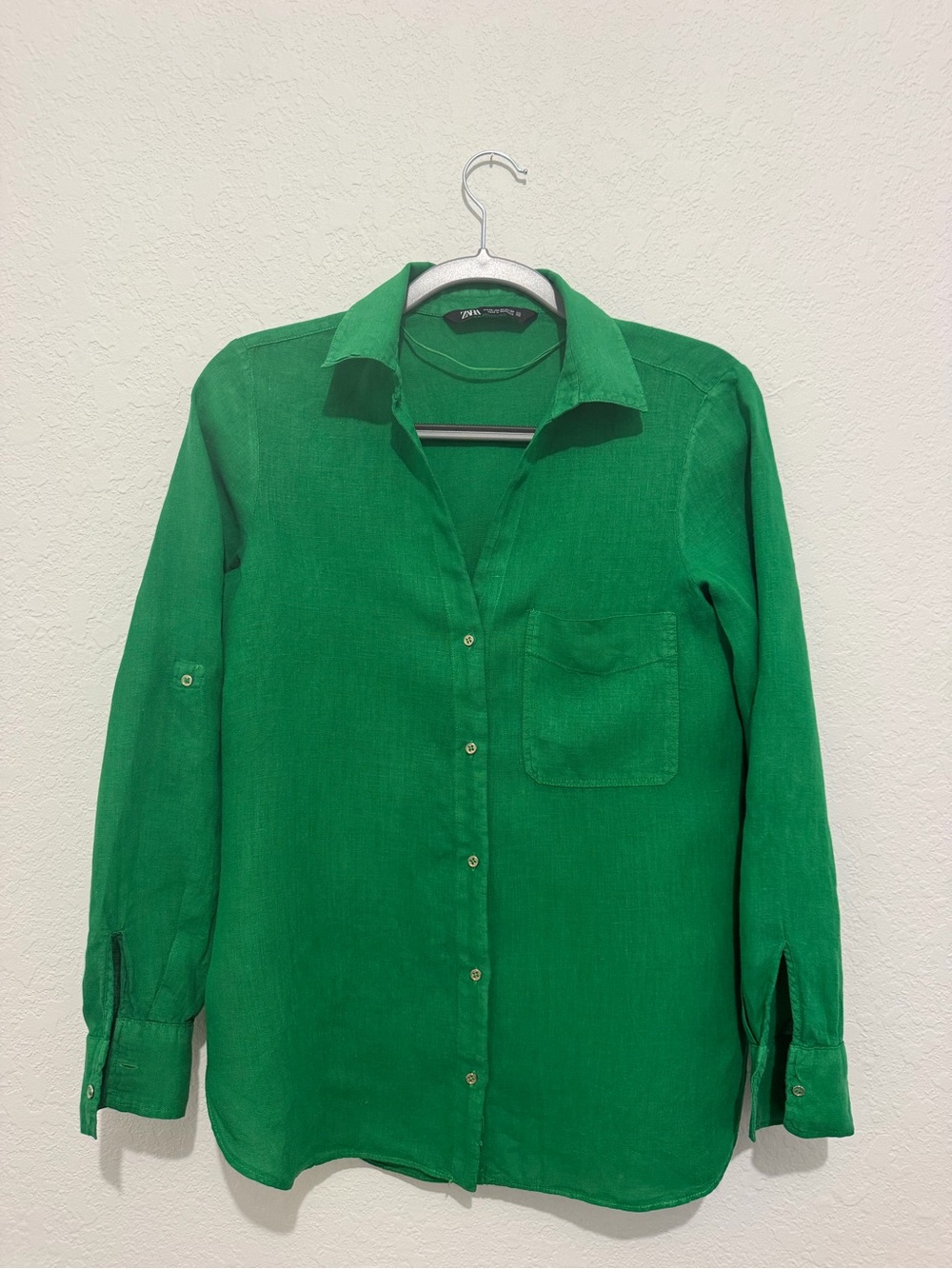 ZARA Green 100% Linen Shirt – Size 2(XS)